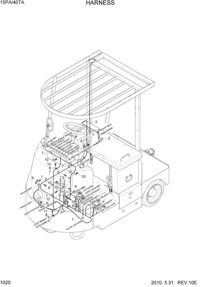 Схема запчастей Hyundai 15PA/40TA - PAGE 1020 HARNESS ЭЛЕКТРИЧЕСКАЯ СИСТЕМА