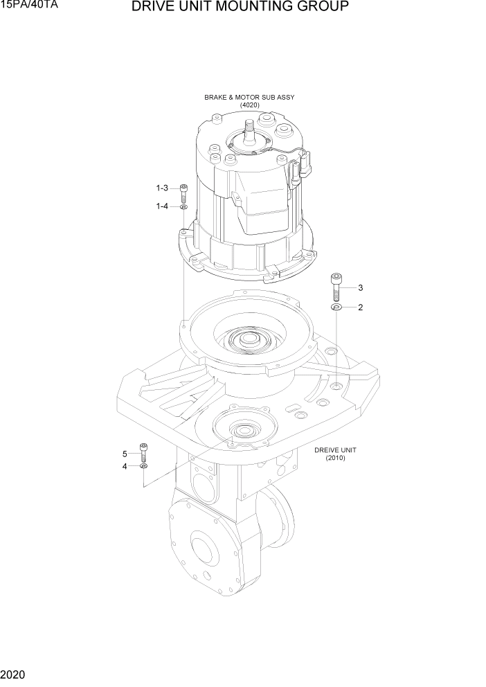 Схема запчастей Hyundai 15PA/40TA - PAGE 2020 DRIVE UNIT INSTALLATION СИЛОВАЯ СИСТЕМА