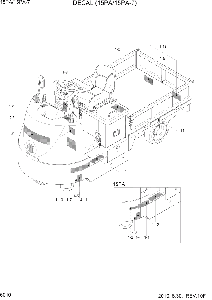 Схема запчастей Hyundai 15PA/40TA - PAGE 6010 DECAL(15PA/15PA-7) ДРУГИЕ ЧАСТИ