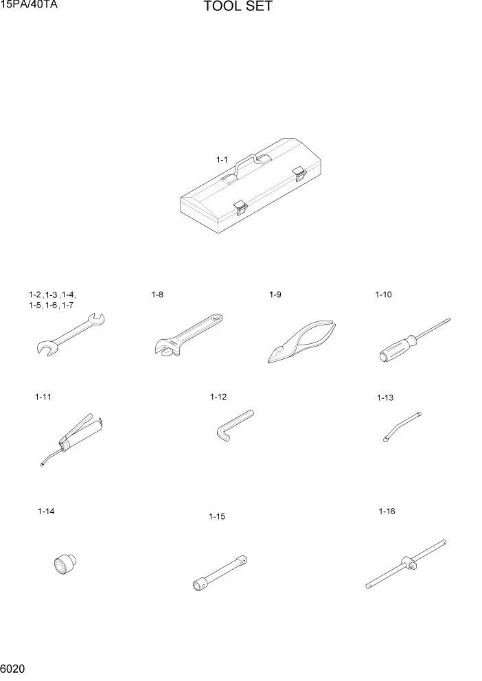 Схема запчастей Hyundai 15PA/40TA - PAGE 6020 TOOL SET ДРУГИЕ ЧАСТИ
