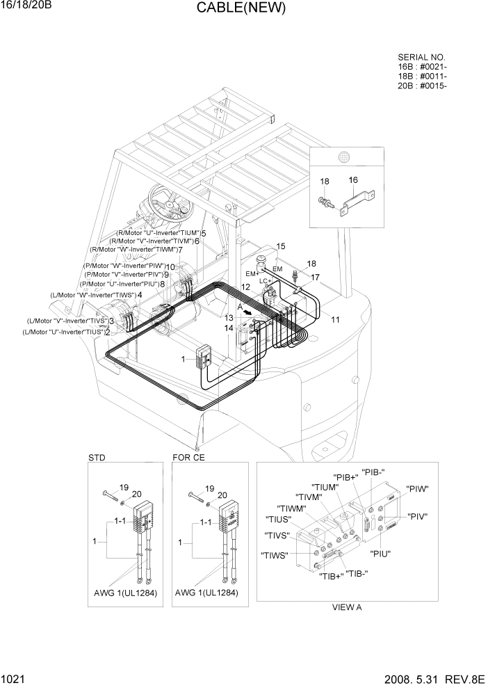 Схема запчастей Hyundai 16/18/20B-7 - PAGE 1021 CABLE(NEW) ЭЛЕКТРИЧЕСКАЯ СИСТЕМА