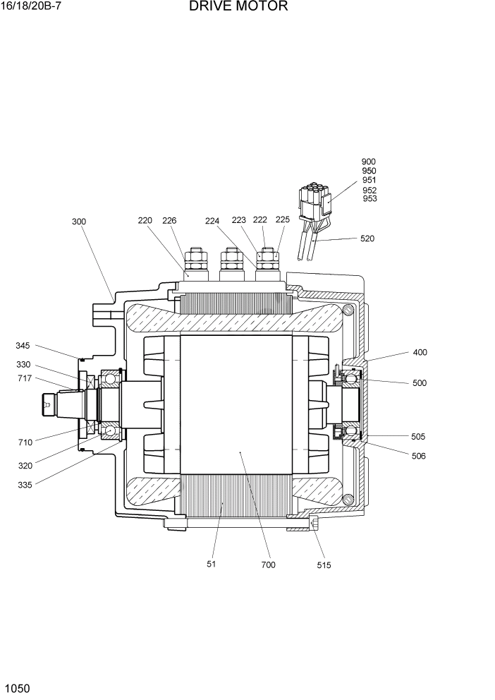 Схема запчастей Hyundai 16/18/20B-7 - PAGE 1050 DRIVE MOTOR ЭЛЕКТРИЧЕСКАЯ СИСТЕМА