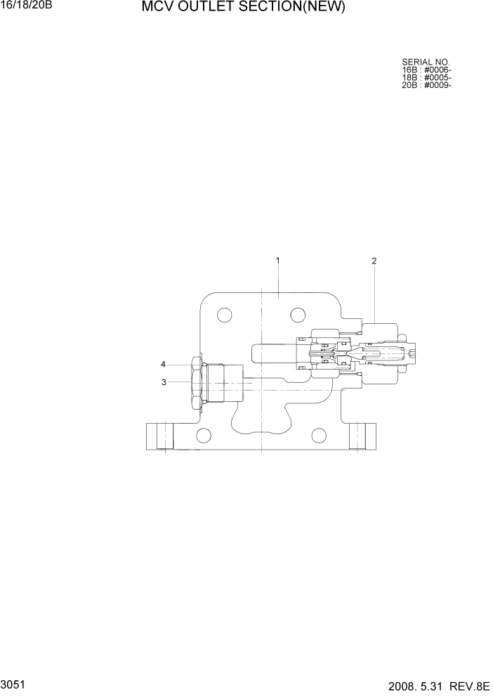 Схема запчастей Hyundai 16/18/20B-7 - PAGE 3051 MCV OUTLET SECTION(NEW) ГИДРАВЛИЧЕСКИЕ КОМПОНЕНТЫ