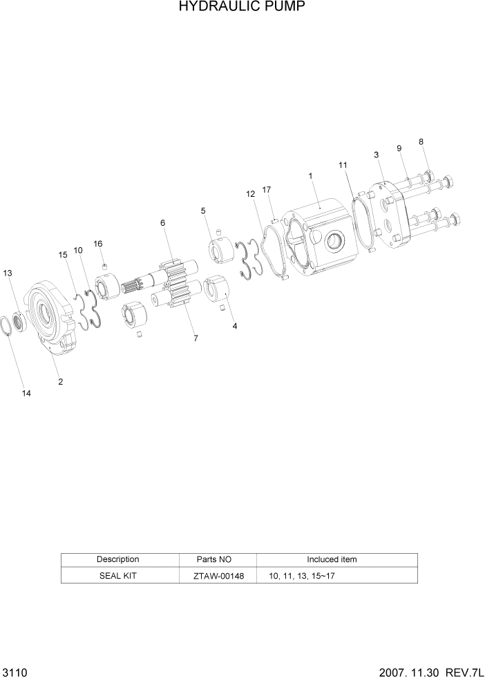 Схема запчастей Hyundai 16/18/20B-7 - PAGE 3110 HYDRAULIC PUMP ГИДРАВЛИЧЕСКИЕ КОМПОНЕНТЫ