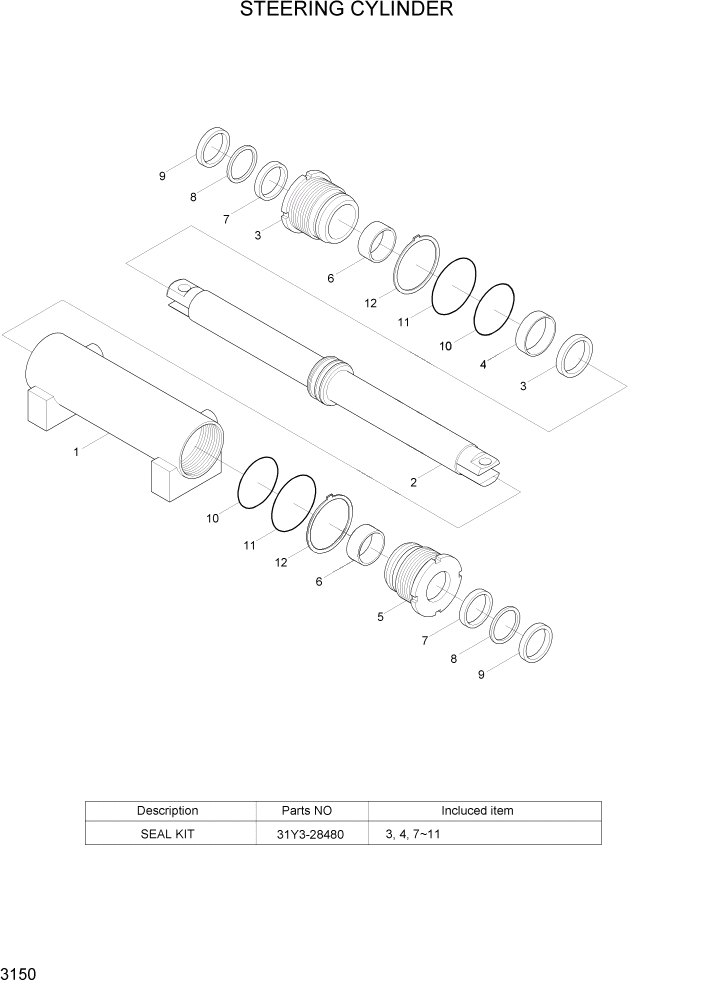 Схема запчастей Hyundai 16/18/20B-7 - PAGE 3150 STEERING CYLINDER ГИДРАВЛИЧЕСКИЕ КОМПОНЕНТЫ