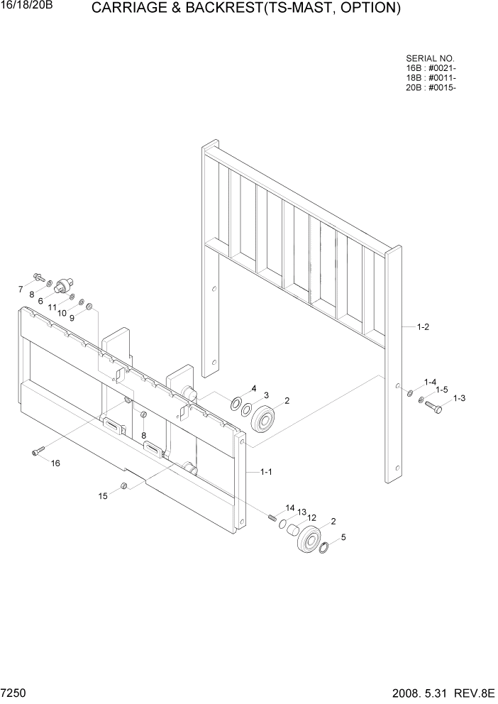 Схема запчастей Hyundai 16/18/20B-7 - PAGE 7250 CARRIAGE & BACKREST(TS-MAST, OPTION) РАБОЧЕЕ ОБОРУДОВАНИЕ