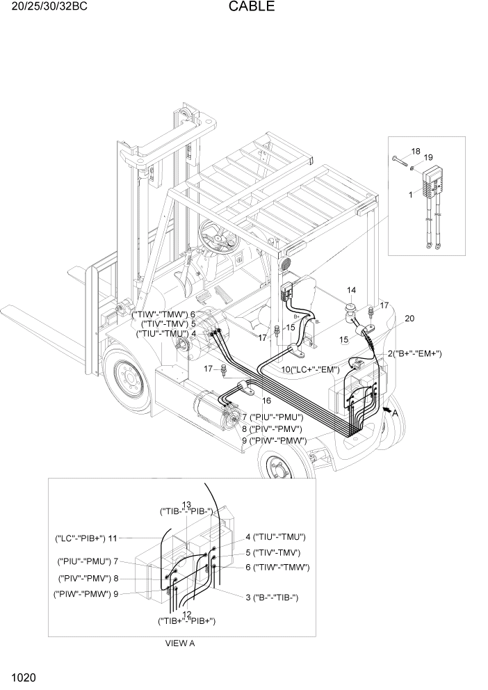 Схема запчастей Hyundai 20BC-7 - PAGE 1020 CABLE ЭЛЕКТРИЧЕСКАЯ СИСТЕМА