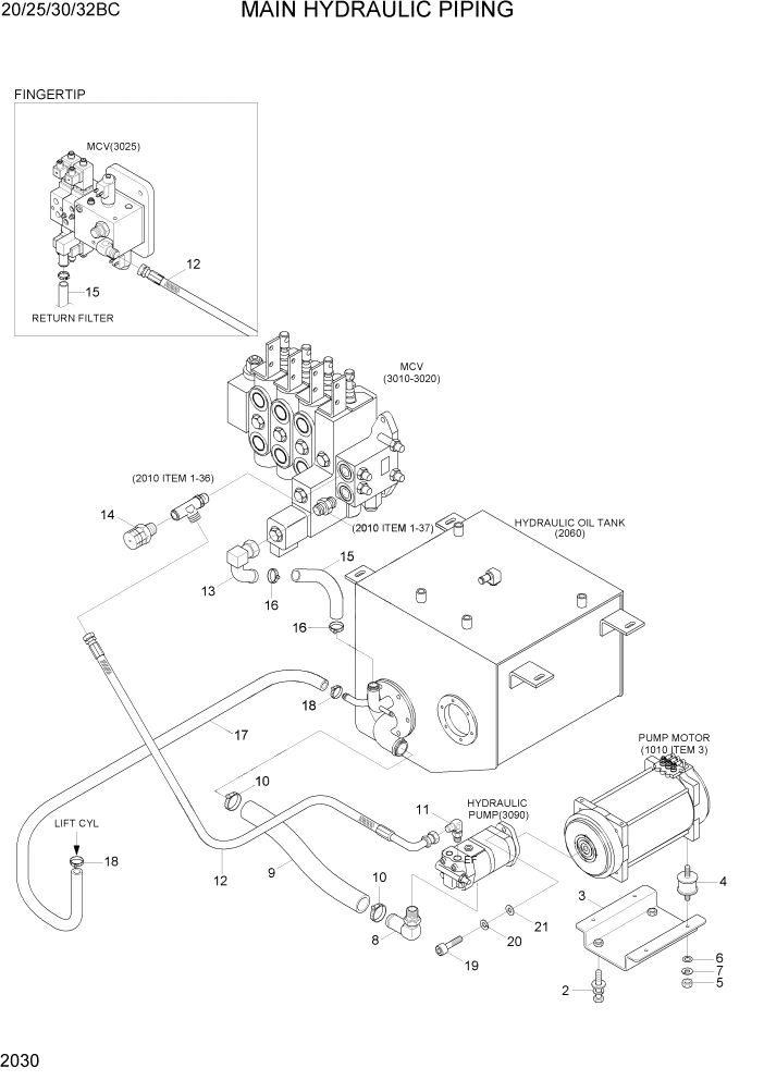 Схема запчастей Hyundai 20BC-7 - PAGE 2030 MAIN HYDRAULIC PIPING ГИДРАВЛИЧЕСКАЯ СИСТЕМА