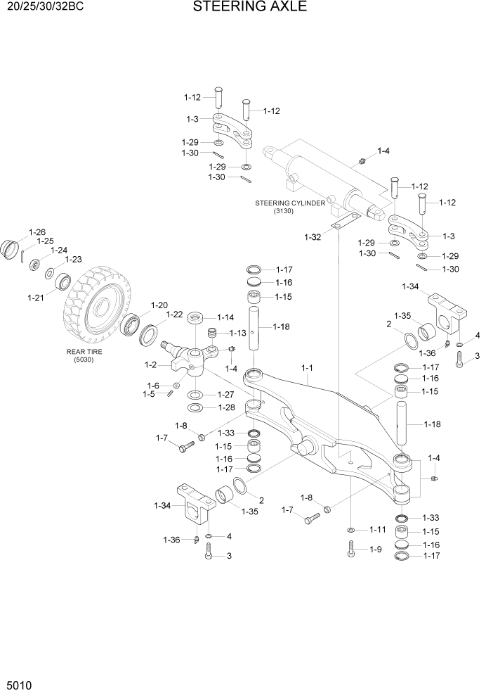 Схема запчастей Hyundai 20BC-7 - PAGE 5010 STEERING AXLE РУЛЕВОЕ & СИСТЕМА УПРАВЛЕНИЯ