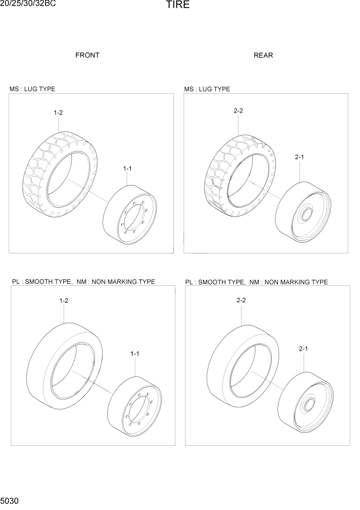 Схема запчастей Hyundai 20BC-7 - PAGE 5030 TIRE РУЛЕВОЕ & СИСТЕМА УПРАВЛЕНИЯ