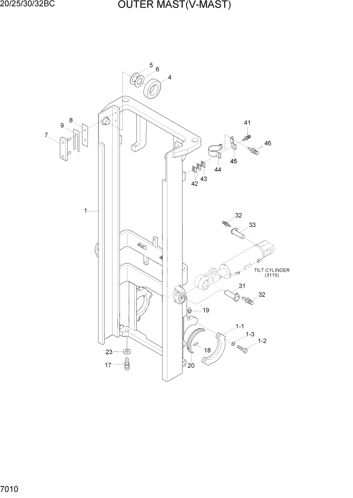 Схема запчастей Hyundai 20BC-7 - PAGE 7010 OUTER MAST(V-MAST) РАБОЧЕЕ ОБОРУДОВАНИЕ