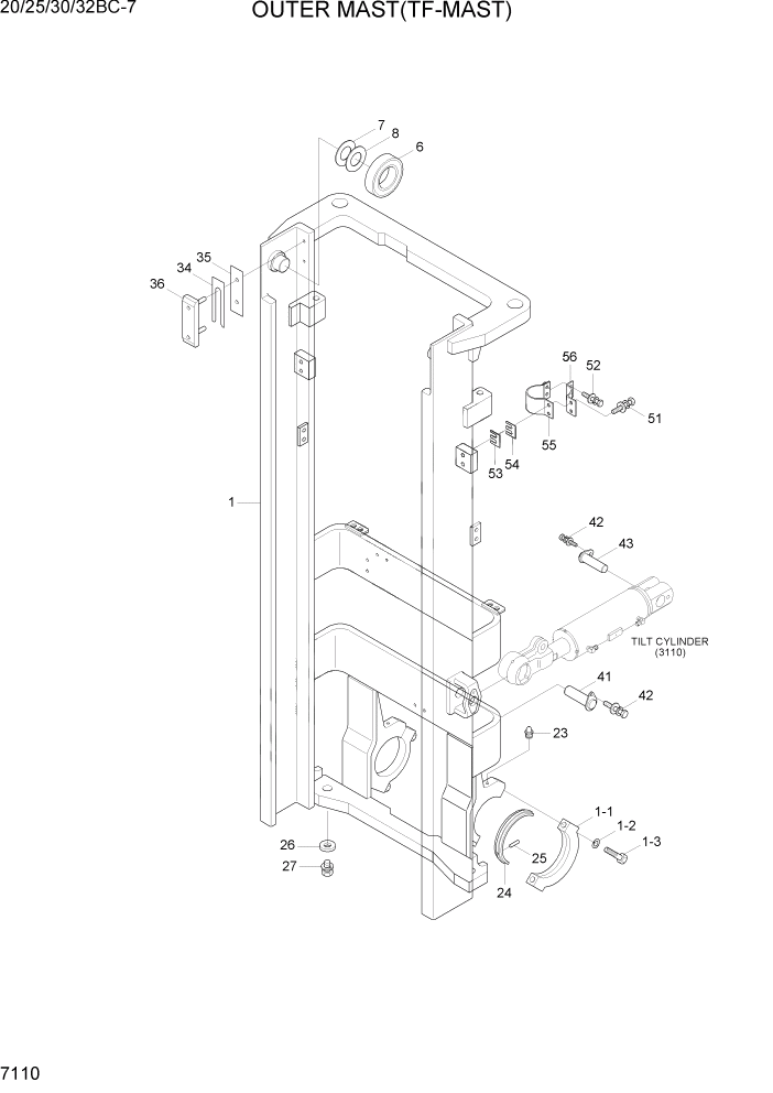 Схема запчастей Hyundai 20BC-7 - PAGE 7110 OUTER MAST(TF-MAST) РАБОЧЕЕ ОБОРУДОВАНИЕ