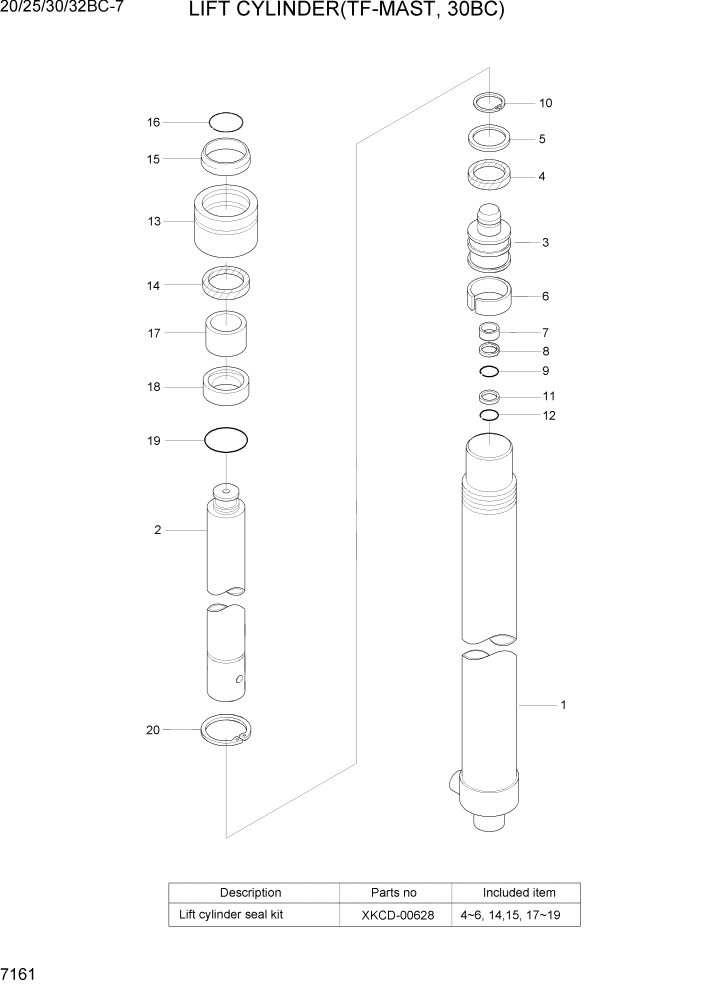 Схема запчастей Hyundai 20BC-7 - PAGE 7161 LIFT CYLINDER(TF-MAST, 30BC) РАБОЧЕЕ ОБОРУДОВАНИЕ