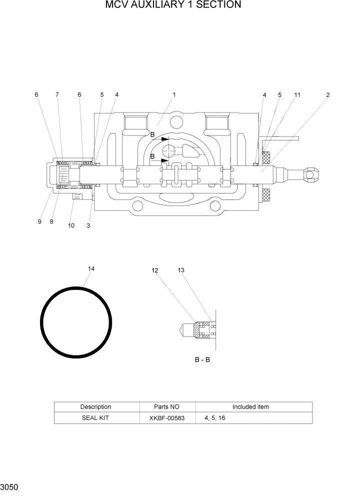 Схема запчастей Hyundai 20/25/30BH-7 - PAGE 3050 MCV AUXILIARY1 SECTION ГИДРАВЛИЧЕСКИЕ КОМПОНЕНТЫ