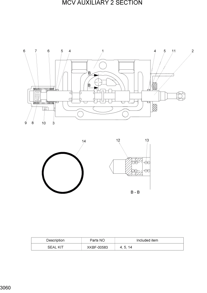 Схема запчастей Hyundai 20/25/30BH-7 - PAGE 3060 MCV AUXILIARY2 SECTION ГИДРАВЛИЧЕСКИЕ КОМПОНЕНТЫ
