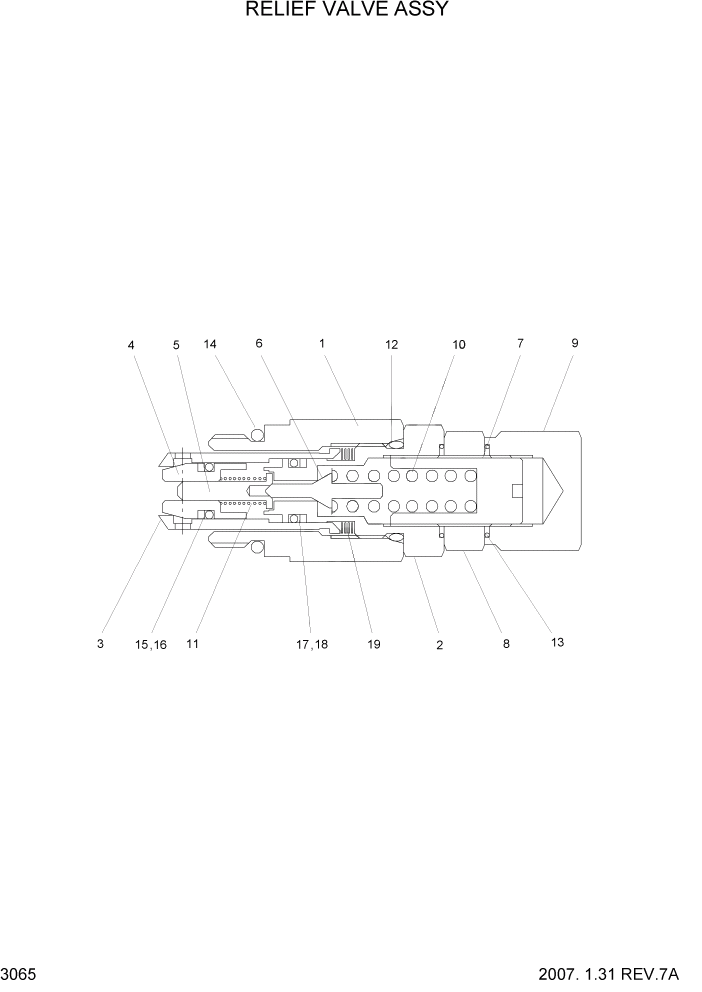 Схема запчастей Hyundai 20/25/30BH-7 - PAGE 3065 RELIEF VALVE ASSY ГИДРАВЛИЧЕСКИЕ КОМПОНЕНТЫ