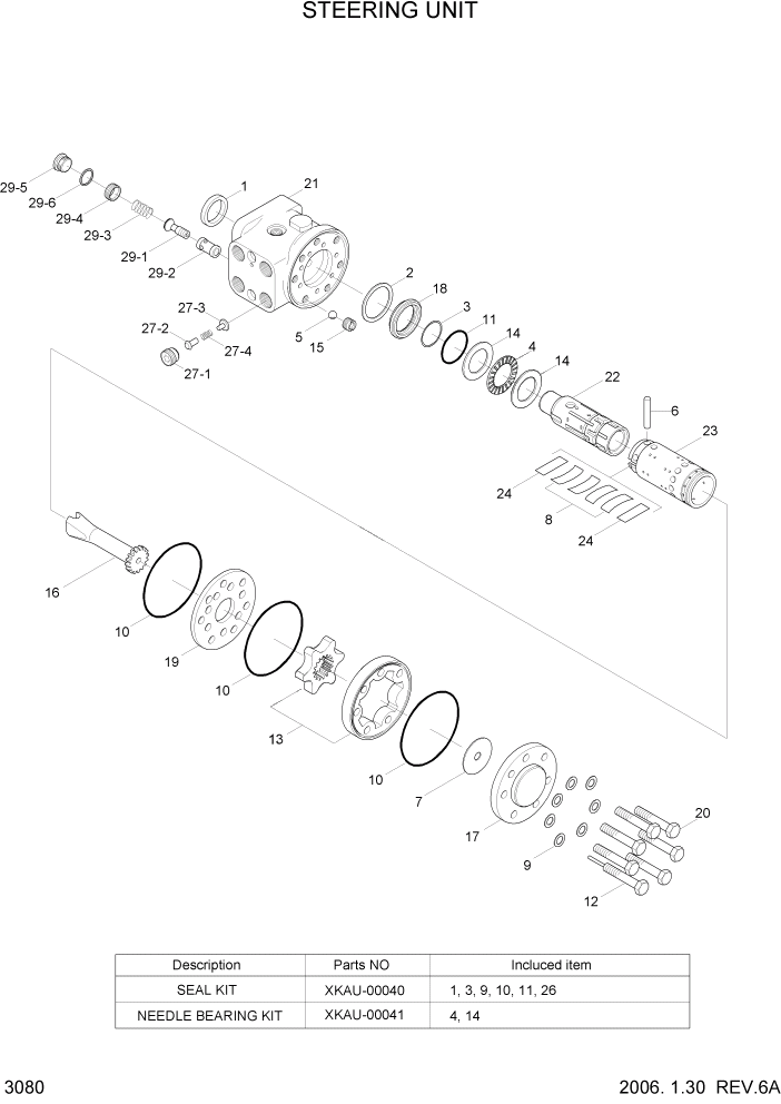 Схема запчастей Hyundai 20/25/30BH-7 - PAGE 3080 STEERING UNIT ГИДРАВЛИЧЕСКИЕ КОМПОНЕНТЫ