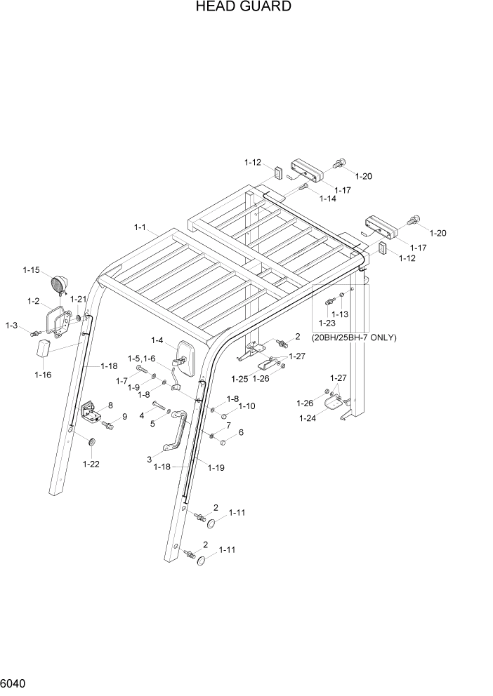 Схема запчастей Hyundai 20/25/30BH-7 - PAGE 6040 HEAD GUARD СТРУКТУРА