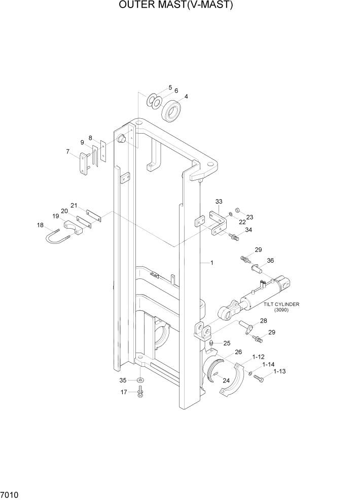 Схема запчастей Hyundai 20/25/30BH-7 - PAGE 7010 OUTER MAST(V-MAST) РАБОЧЕЕ ОБОРУДОВАНИЕ