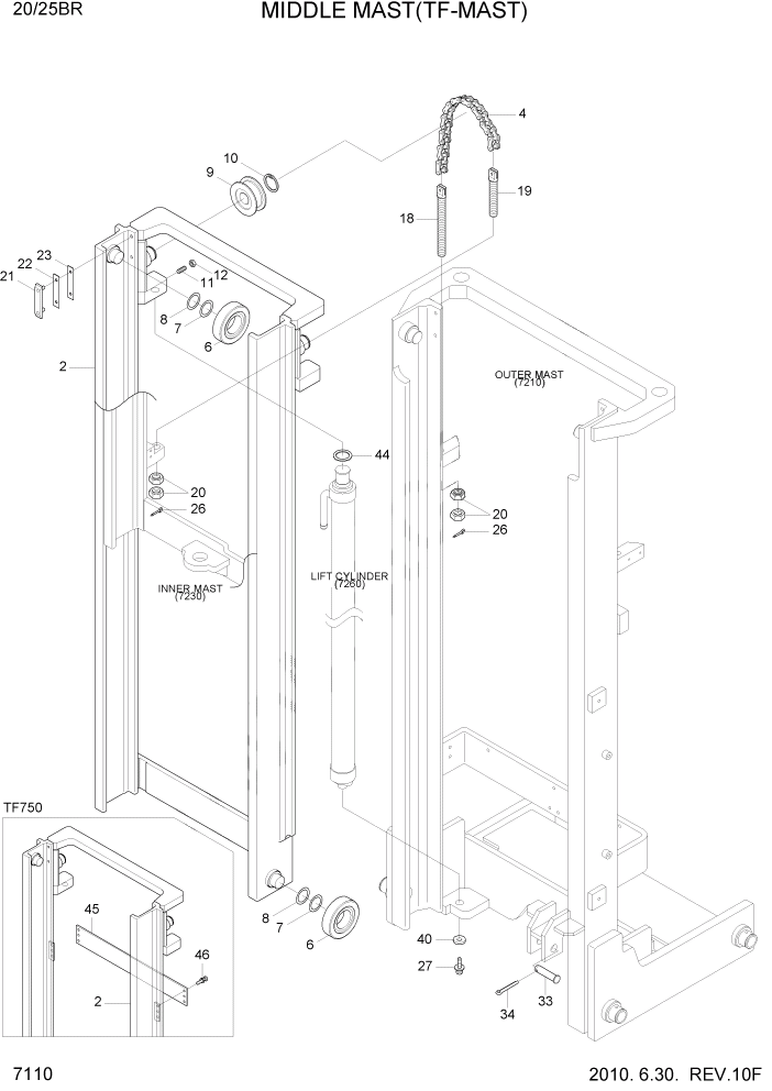 Схема запчастей Hyundai 20/25BR - PAGE 7110 MIDDLE MAST(TF-MAST) РАБОЧЕЕ ОБОРУДОВАНИЕ