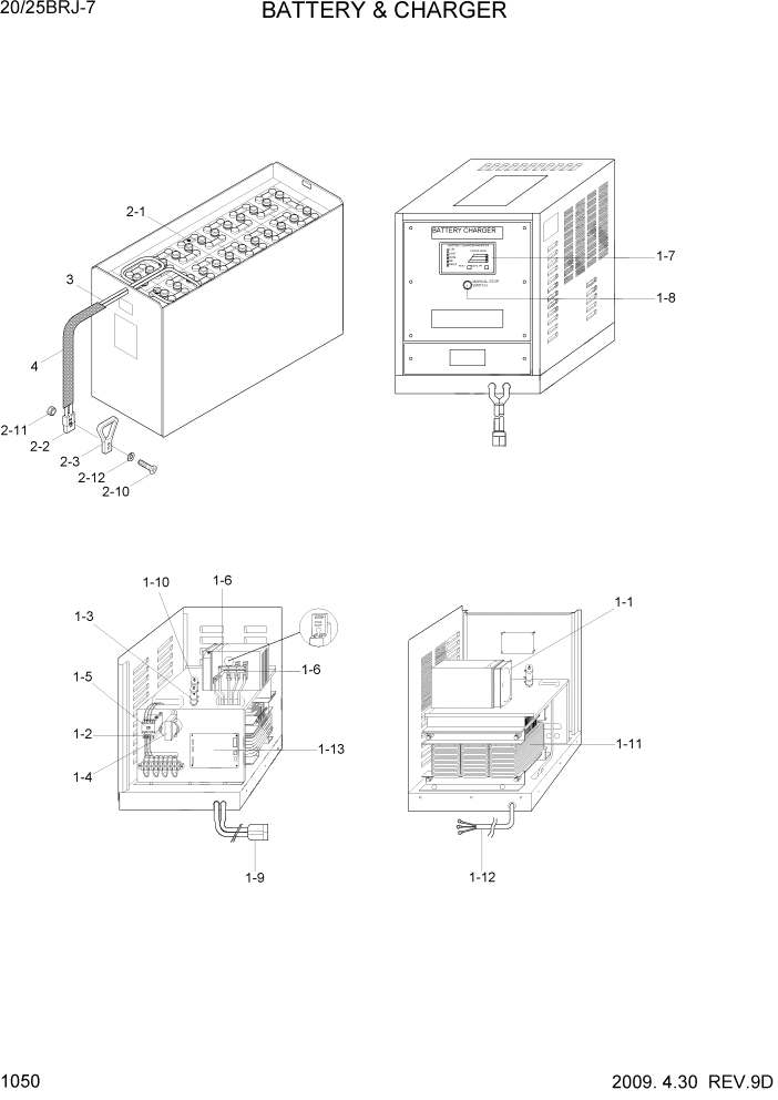Схема запчастей Hyundai 20/25BRJ-7 - PAGE 1050 BATTERY & CHARGER ЭЛЕКТРИЧЕСКАЯ СИСТЕМА