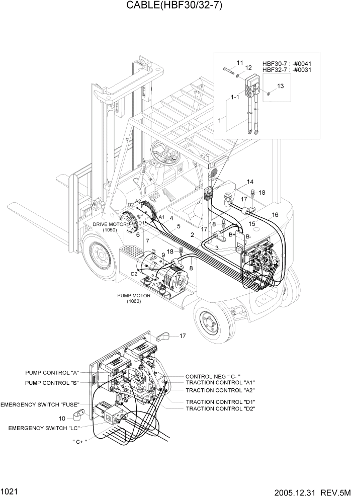 Схема запчастей Hyundai HBF20/HBF25/HBF30/HBF32/HBF20-7 - PAGE 1021 CABLE(HBF30/32-7) ЭЛЕКТРИЧЕСКАЯ СИСТЕМА