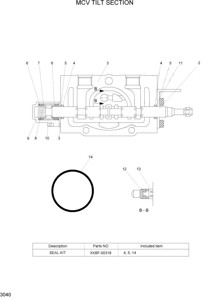 Схема запчастей Hyundai HBF20/HBF25/HBF30/HBF32/HBF20-7 - PAGE 3040 MCV TILT SECTION ГИДРАВЛИЧЕСКИЕ КОМПОНЕНТЫ