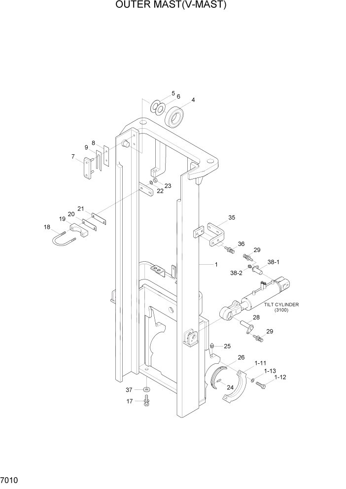 Схема запчастей Hyundai HBF20/HBF25/HBF30C-7 - PAGE 7010 OUTER MAST(V-MAST) РАБОЧЕЕ ОБОРУДОВАНИЕ