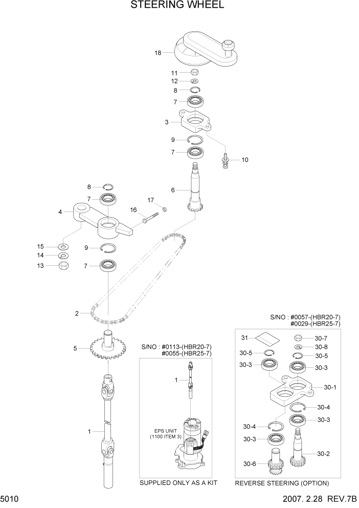 Схема запчастей Hyundai HBR20/HBR25-7 - PAGE 5010 STEERING LINKAGE СИСТЕМА УПРАВЛЕНИЯ