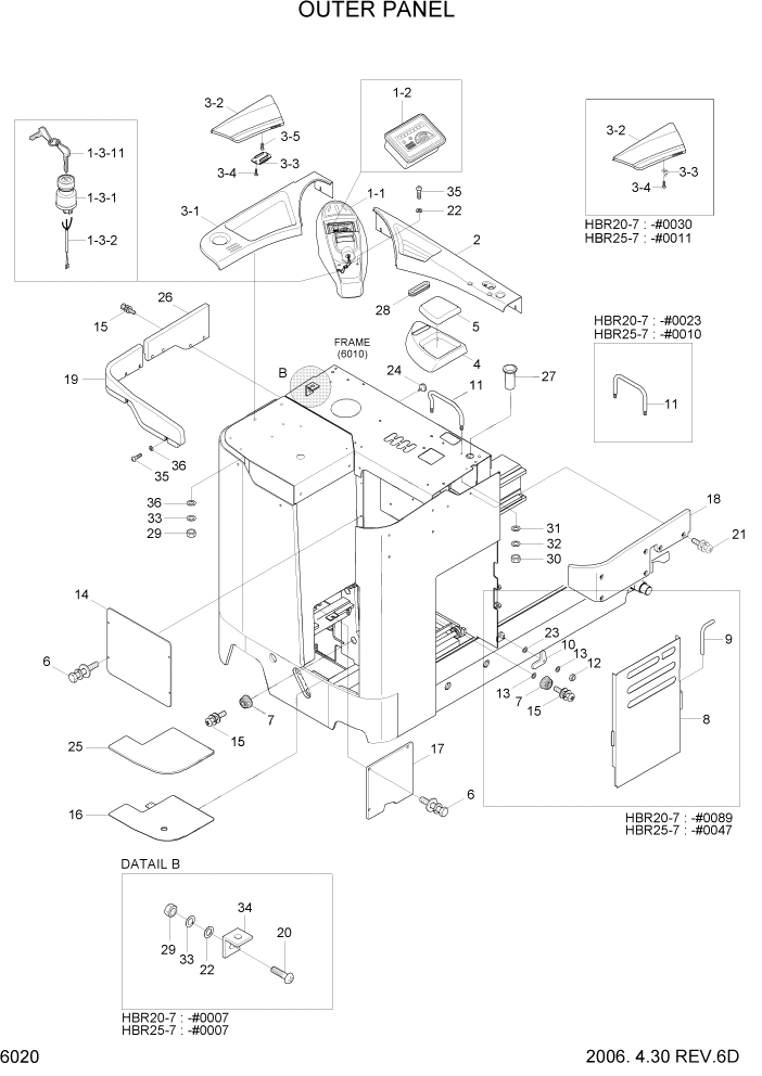 Схема запчастей Hyundai HBR20/HBR25-7 - PAGE 6020 OUTER PANEL СТРУКТУРА