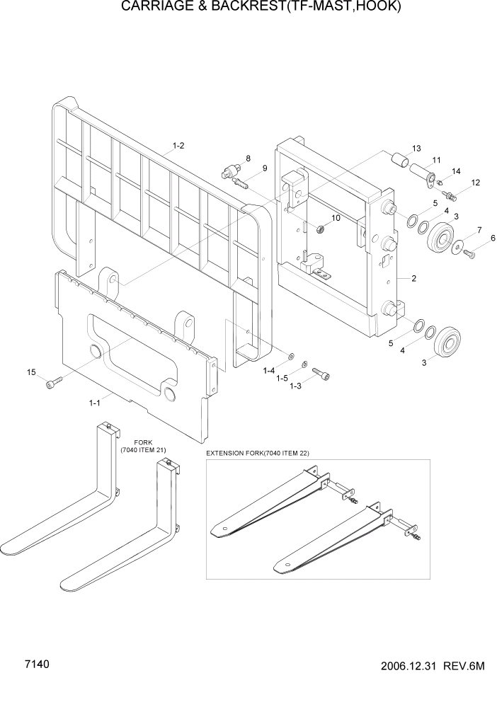 Схема запчастей Hyundai HBR20/HBR25-7 - PAGE 7140 CARR & BACKREST(TF-MAST,HOOK) РАБОЧЕЕ ОБОРУДОВАНИЕ