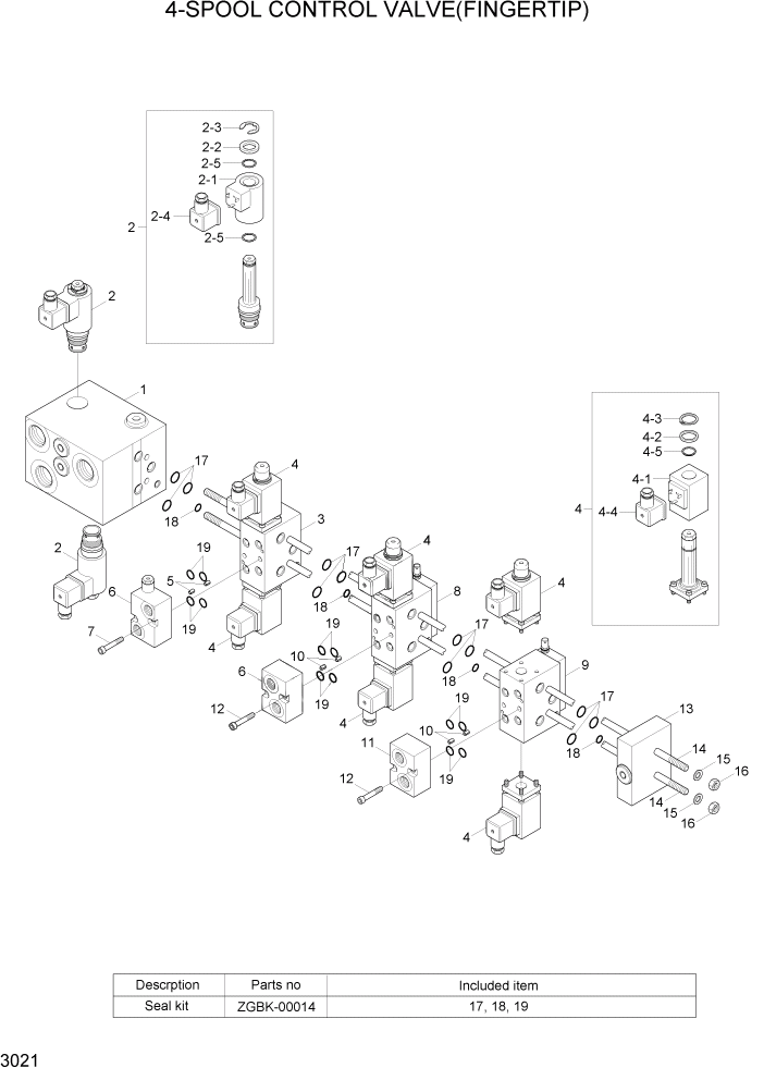 Схема запчастей Hyundai 22/25/30/32B-7 - PAGE 3021 4-SPOOL CONTROL VALVE(FINGERTIP) ГИДРАВЛИЧЕСКИЕ КОМПОНЕНТЫ