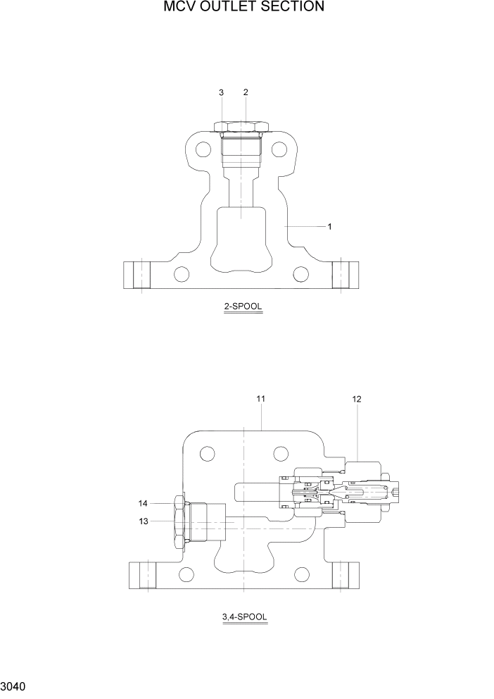Схема запчастей Hyundai 22/25/30/32B-7 - PAGE 3040 MCV OUTLET SECTION ГИДРАВЛИЧЕСКИЕ КОМПОНЕНТЫ