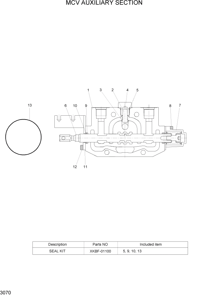 Схема запчастей Hyundai 22/25/30/32B-7 - PAGE 3070 MCV AUXILIARY SECTION ГИДРАВЛИЧЕСКИЕ КОМПОНЕНТЫ
