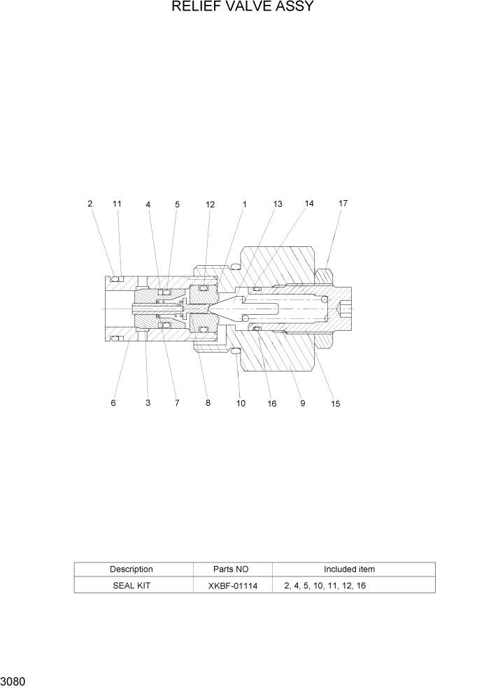 Схема запчастей Hyundai 22/25/30/32B-7 - PAGE 3080 RELIEF VALVE ASSY ГИДРАВЛИЧЕСКИЕ КОМПОНЕНТЫ