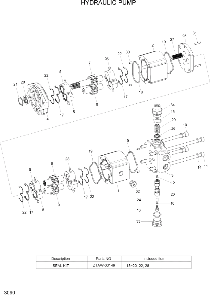 Схема запчастей Hyundai 22/25/30/32B-7 - PAGE 3090 HYDRAULIC PUMP ГИДРАВЛИЧЕСКИЕ КОМПОНЕНТЫ