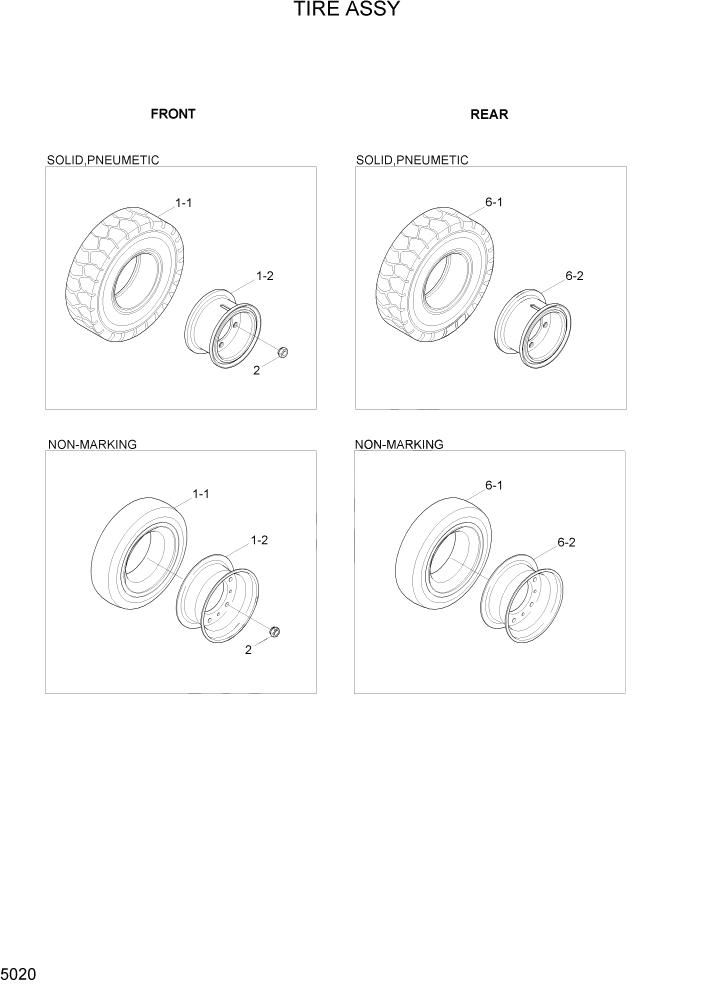 Схема запчастей Hyundai 22/25/30/32B-7 - PAGE 5020 TIRE ASSY РУЛЕВОЕ & СИСТЕМА УПРАВЛЕНИЯ
