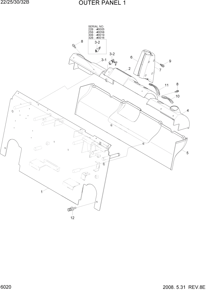 Схема запчастей Hyundai 22/25/30/32B-7 - PAGE 6020 OUTER PANEL 1 СТРУКТУРА