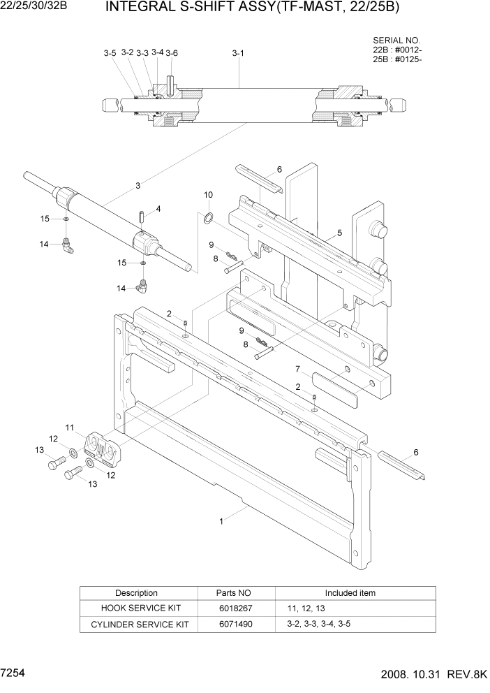 Схема запчастей Hyundai 22/25/30/32B-7 - PAGE 7254 INTEGRAL S-SHIFT ASSY(TF-MAST,22/25B) РАБОЧЕЕ ОБОРУДОВАНИЕ