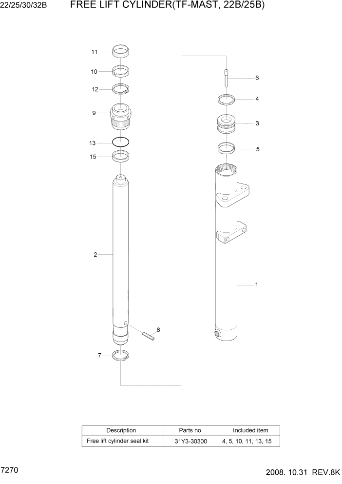 Схема запчастей Hyundai 22/25/30/32B-7 - PAGE 7270 FREE LIFT CYLINDER(TF-MAST, 22B/25B) РАБОЧЕЕ ОБОРУДОВАНИЕ
