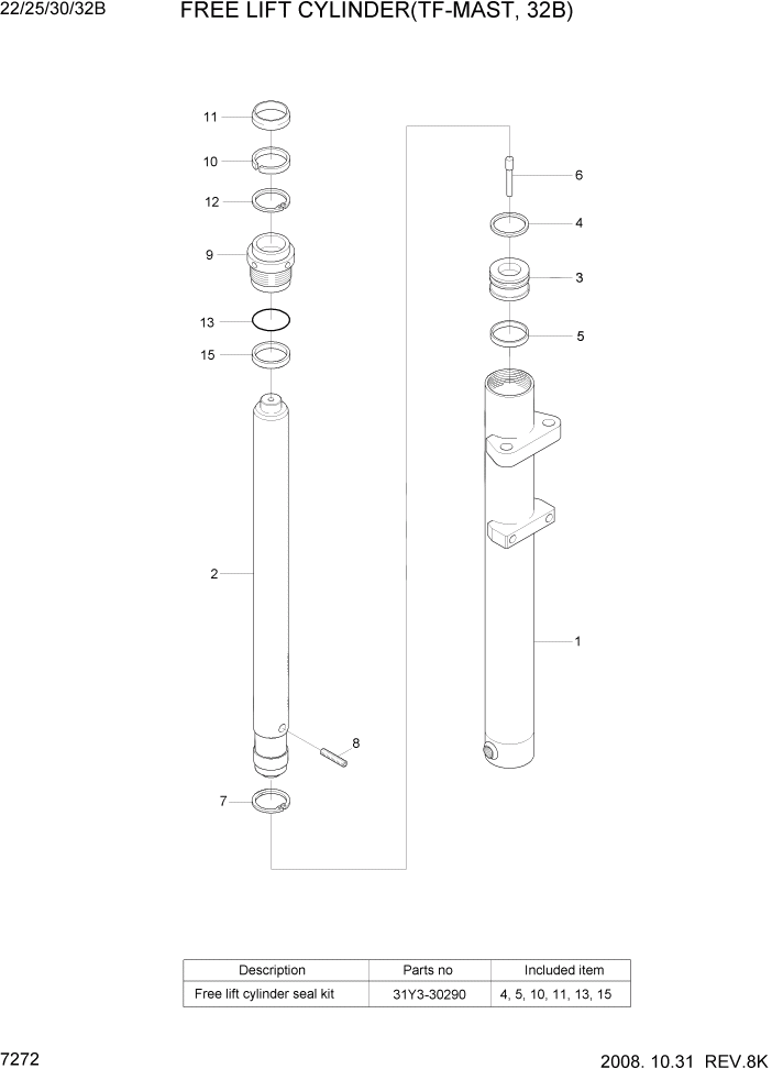 Схема запчастей Hyundai 22/25/30/32B-7 - PAGE 7272 FREE LIFT CYLINDER(TF-MAST, 32B) РАБОЧЕЕ ОБОРУДОВАНИЕ