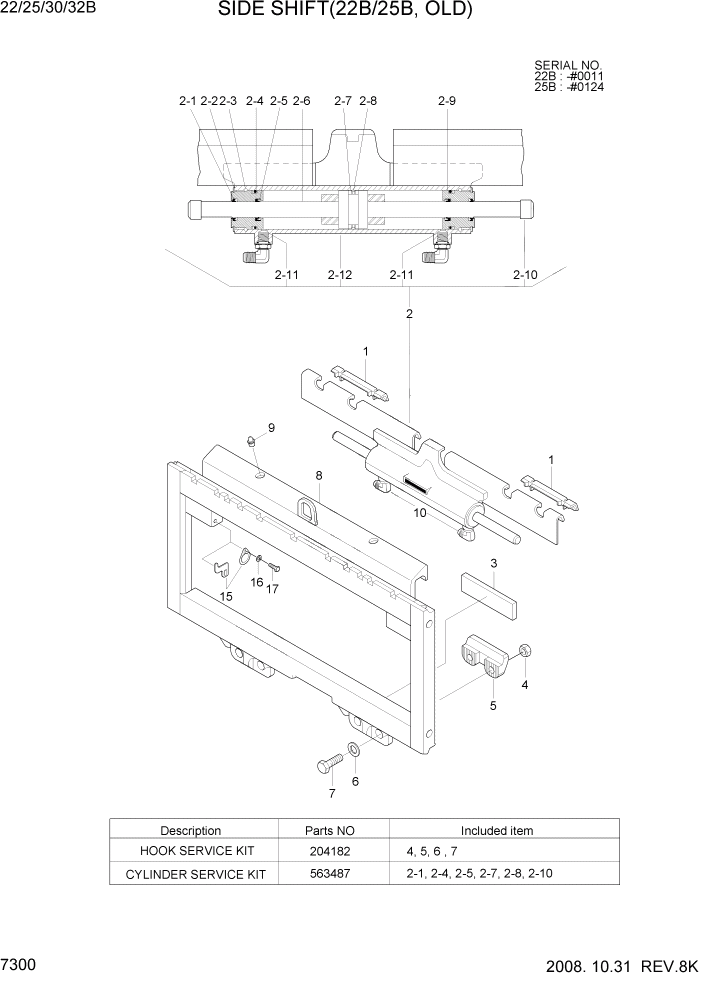 Схема запчастей Hyundai 22/25/30/32B-7 - PAGE 7300 SIDE SHIFT(22B/25B, OLD) РАБОЧЕЕ ОБОРУДОВАНИЕ