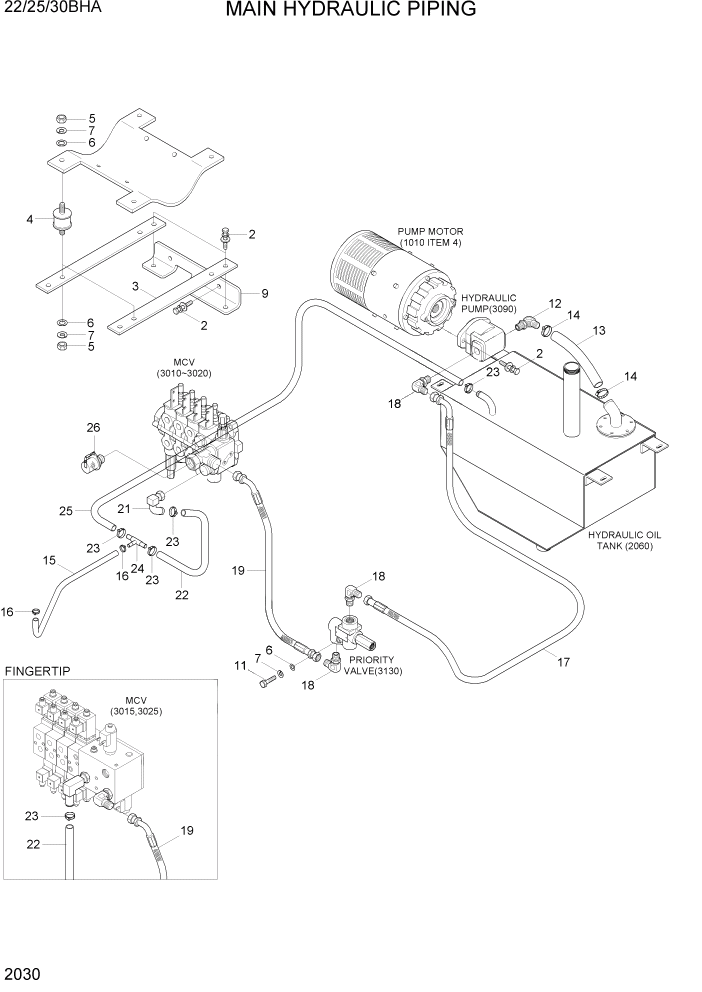 Схема запчастей Hyundai 22/25/30BHA-7 - PAGE 2030 MAIN HYDRAULIC PIPING ГИДРАВЛИЧЕСКАЯ СИСТЕМА