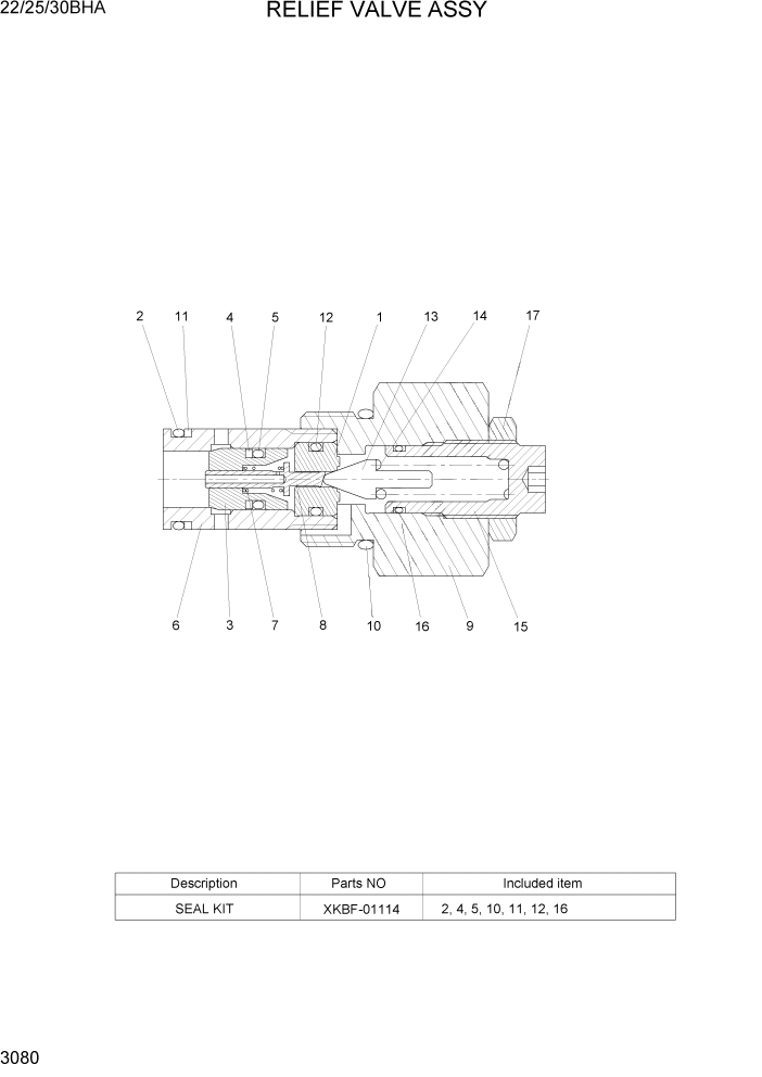 Схема запчастей Hyundai 22/25/30BHA-7 - PAGE 3080 RELIEF VALVE ASSY ГИДРАВЛИЧЕСКИЕ КОМПОНЕНТЫ