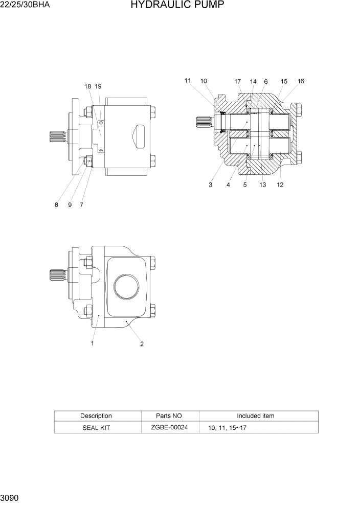 Схема запчастей Hyundai 22/25/30BHA-7 - PAGE 3090 HYDRAULIC PUMP ГИДРАВЛИЧЕСКИЕ КОМПОНЕНТЫ