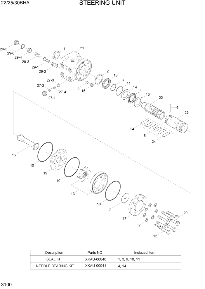 Схема запчастей Hyundai 22/25/30BHA-7 - PAGE 3100 STEERING UNIT ГИДРАВЛИЧЕСКИЕ КОМПОНЕНТЫ