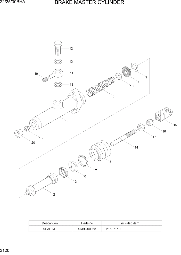 Схема запчастей Hyundai 22/25/30BHA-7 - PAGE 3120 BRAKE MASTER CYLINDER ГИДРАВЛИЧЕСКИЕ КОМПОНЕНТЫ