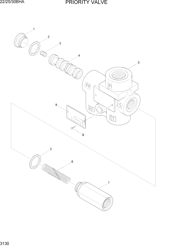 Схема запчастей Hyundai 22/25/30BHA-7 - PAGE 3130 PRIORITY VALVE ГИДРАВЛИЧЕСКИЕ КОМПОНЕНТЫ