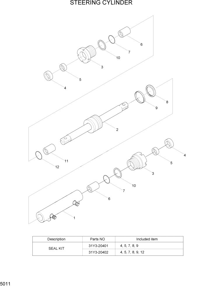 Схема запчастей Hyundai 22/25/30BHA-7 - PAGE 5011 STEERING CYLINDER РУЛЕВОЕ & СИСТЕМА УПРАВЛЕНИЯ
