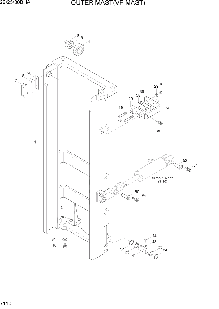 Схема запчастей Hyundai 22/25/30BHA-7 - PAGE 7110 OUTER MAST(VF-MAST) РАБОЧЕЕ ОБОРУДОВАНИЕ